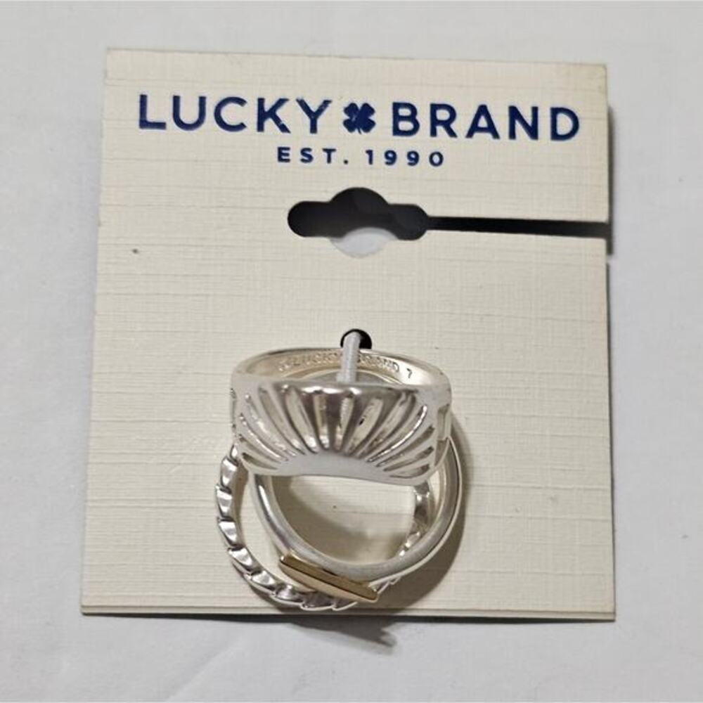 Lucky Brand Silver Gold Tone Sunburst Moon Braided Stackable Ring Set Size 7